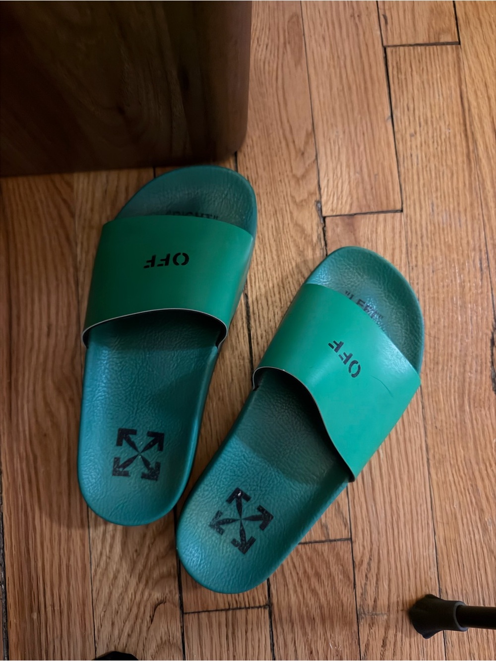 Off-White Green Logo Slide Sandals